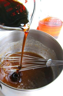 wet ingredients being whisked 