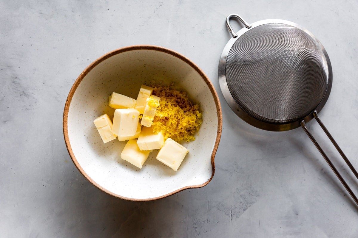 butter and lemon zest in a bowl