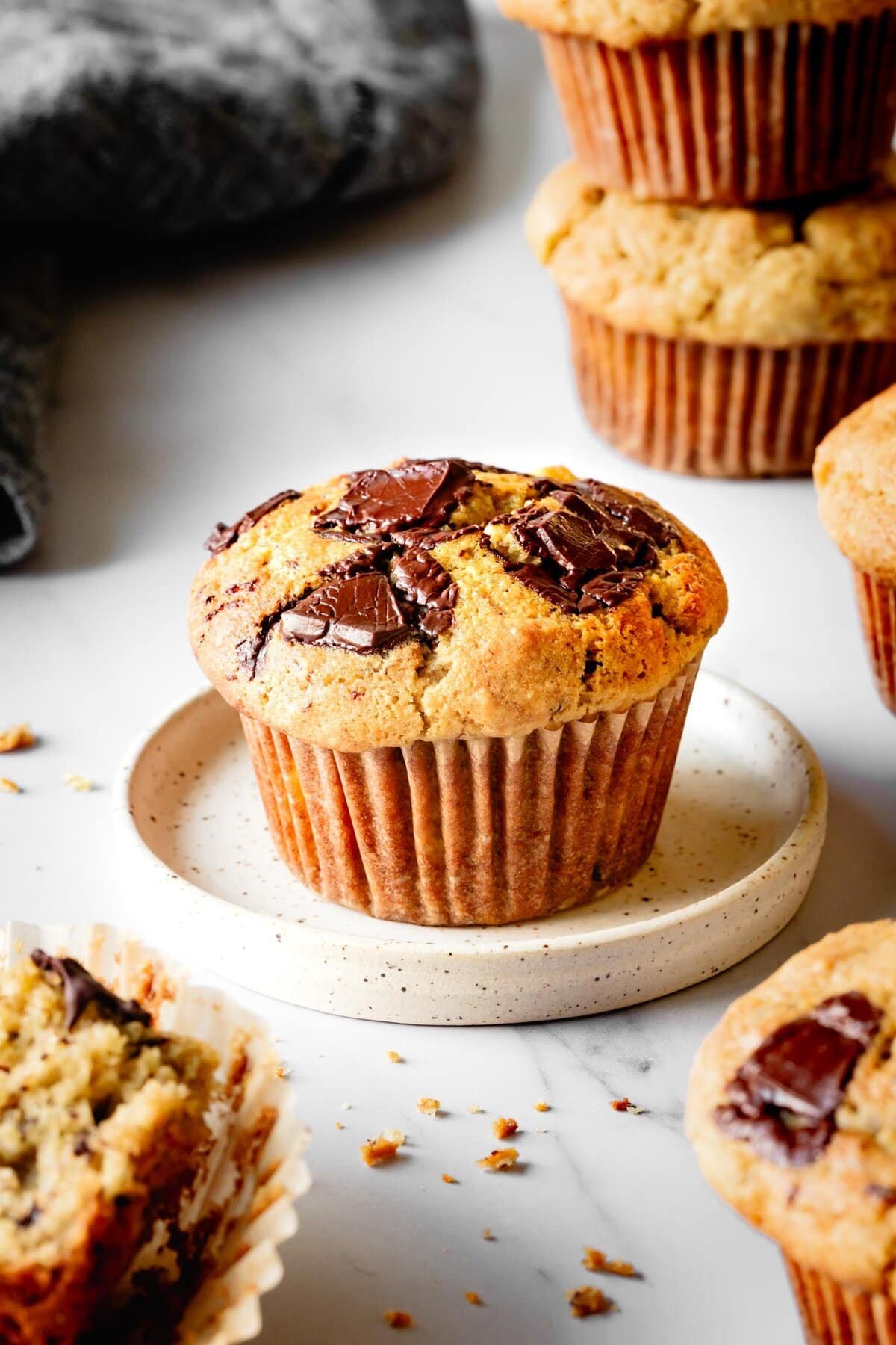 chocolate banana muffin on a small plate