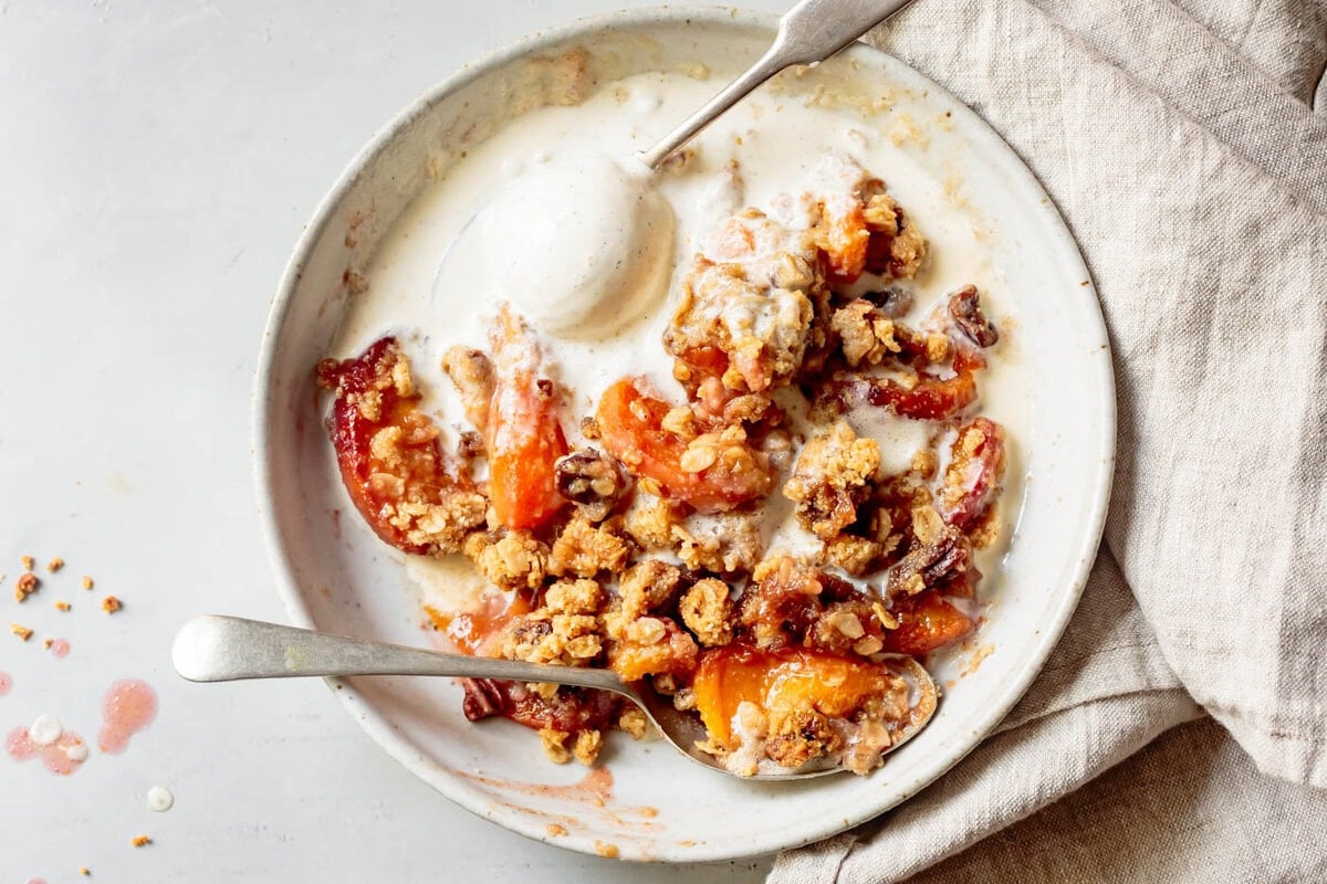 crisp in a bowl with ice cream