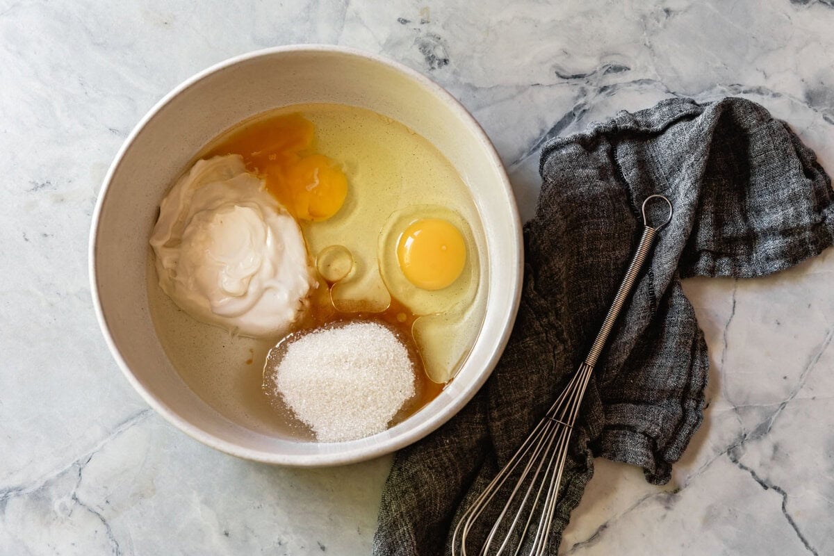 wet ingredients combined in a bowl
