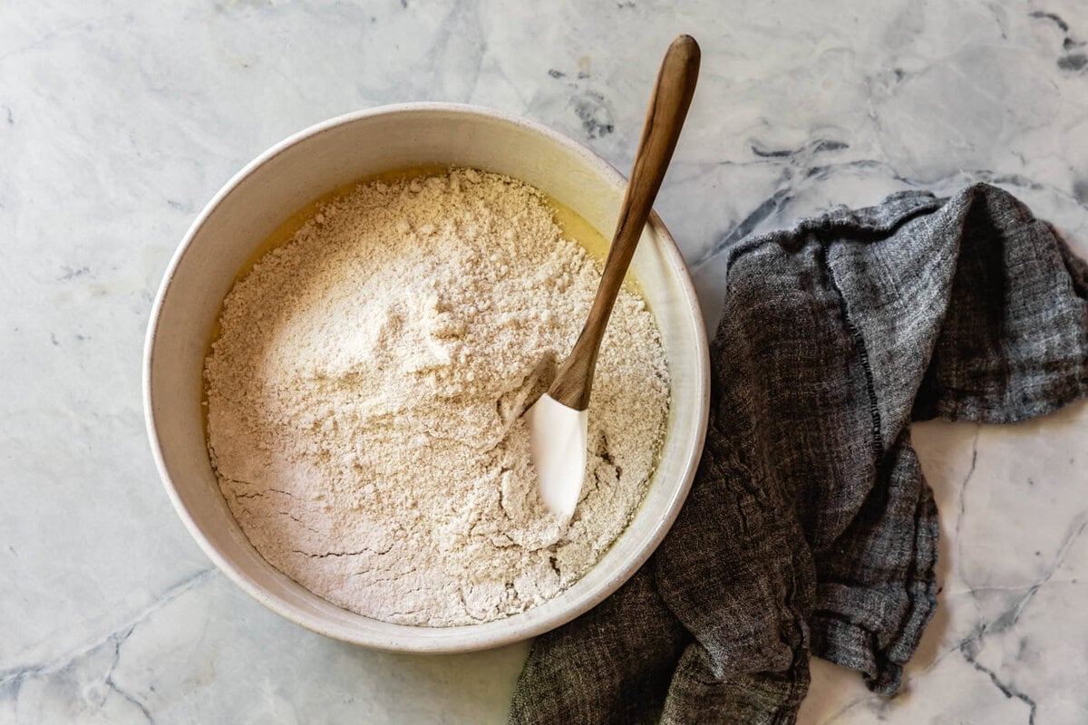 flours going into the batter